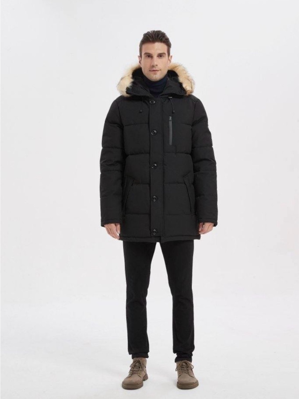 NWT PUREMSX PX11 Men’s Black Winter Parka Coat 3XL Faux Fur Hood